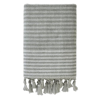 SKL Home Longborough Bath Towel, 100% Turkish Cotton, Sage | 640 GSM weight. Spa-level quality. Soft & absorbent jacquard with hand-knotted tassels.