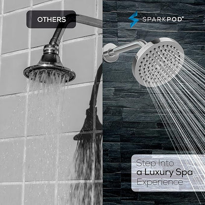 SparkPod 6" Rain Shower Head High Pressure w/ 9" Shower Arm, Chrome | High Pressure Shower Heads, 90 Nozzles, Adjustable Showerhead, No Tools Needed, Universal Connection, Gain Space & Style