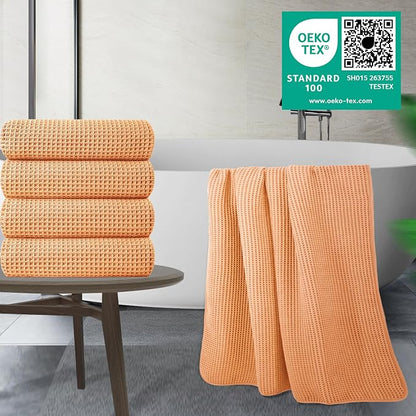 POLYTE 430 GSM Poly Blend Microfiber Quick Dry Waffle Bath Towel, 30x60 in | 4 Pack, Oversize, Lint Free, Body Towel