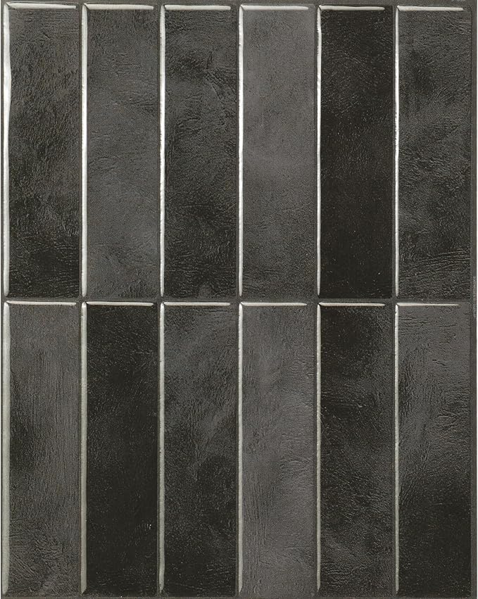 Smart Tiles Peel and Stick backsplash, Stacked Graphite Black, 11.43"x9" | Pack of 5 (3.5 sq ft), Glossy, Heat/Moisture Resistant, Low VOC, Kitchen/Bathroom, Renter Friendly, Made in Canada