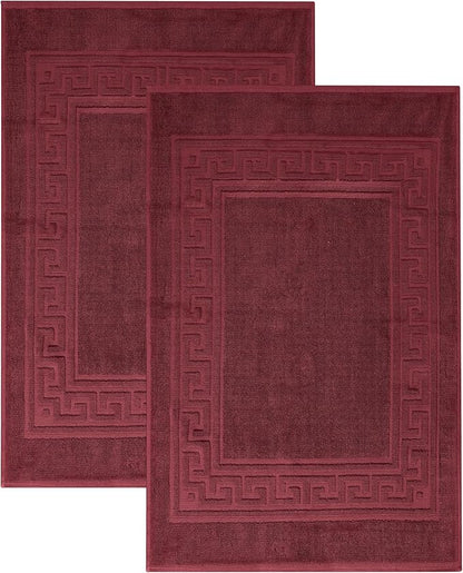 Superior Heavyweight Cotton Bath Mats, 2-Piece Rugs For Bathroom Accessories, Washable Rug For Shower, Toilet, Modern Decor, No Backing, Luxury Hotel And Spa Quality, Set of 2, 22" x 35", Burgundy