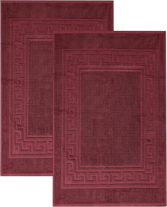 Superior Heavyweight Cotton Bath Mats, 2-Piece Rugs For Bathroom Accessories, Washable Rug For Shower, Toilet, Modern Decor, No Backing, Luxury Hotel And Spa Quality, Set of 2, 22" x 35", Burgundy