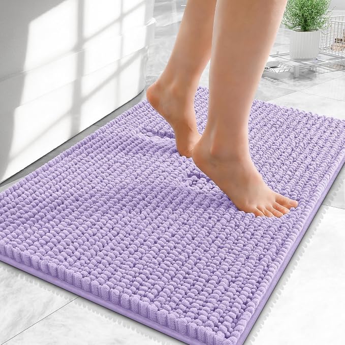 OLANLY Thick Chenille Small Bathroom Rugs Mats 24x16, Lavender | Soft Absorbent Bath Rugs, Rubber Backing, Machine Wash Dry, Bath Mats for Bathroom, Tub and Shower, Home Decor Accessories