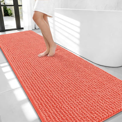 OLANLY Thick Chenille Bathroom Runner Rugs 70x24, Absorbent Bath Mat, Coral | Soft Bath Rugs, Rubber Backing, Machine Wash Dry, Bath Mats for Bathroom, Tub and Shower, Home Decor Accessories