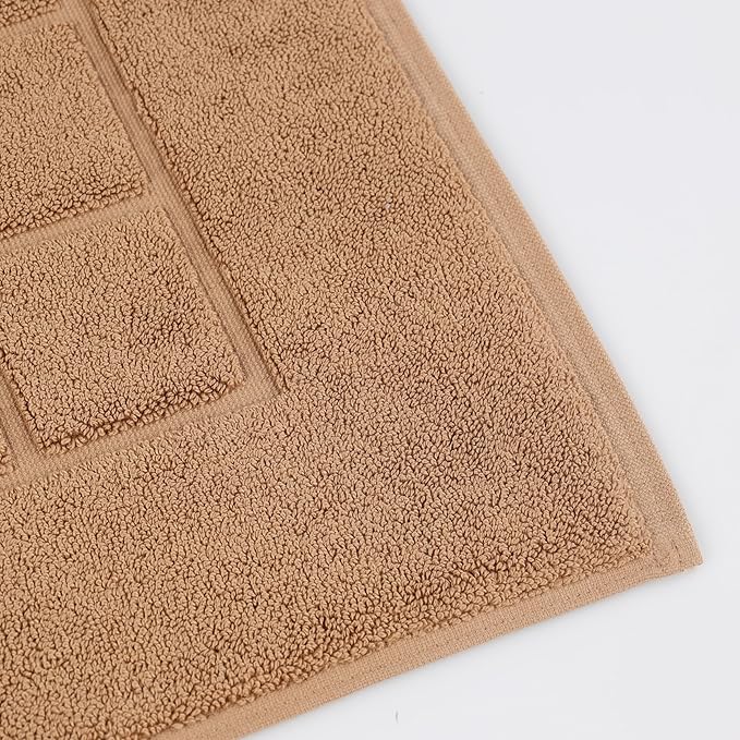 Superior 100% Cotton Bathmat Set, Bath Mats, Bathroom Decor, Shower, Bathtub Essentials, Home Accessories, Small Washable Rug, No Backing, Heavyweight, Nora Collection, Set of 2, 22" x 35", Toast
