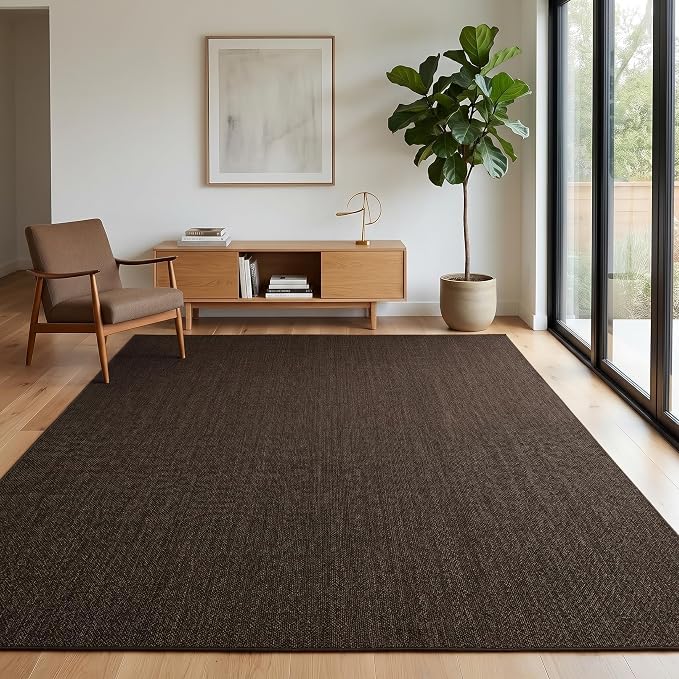 Garvee Woven Textured Area Rug 5x7 Washable Rugs for Living Room Brown | Non Slip Non-Shedding Bedroom Rug Ultra-Thin Low Pile Carpet Farmhouse Neutral Floor Mat for Nursery Dining Room Office Dorm