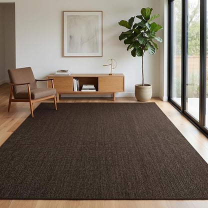 Garvee Woven Textured Area Rug 5x7 Washable Rugs for Living Room Brown | Non Slip Non-Shedding Bedroom Rug Ultra-Thin Low Pile Carpet Farmhouse Neutral Floor Mat for Nursery Dining Room Office Dorm