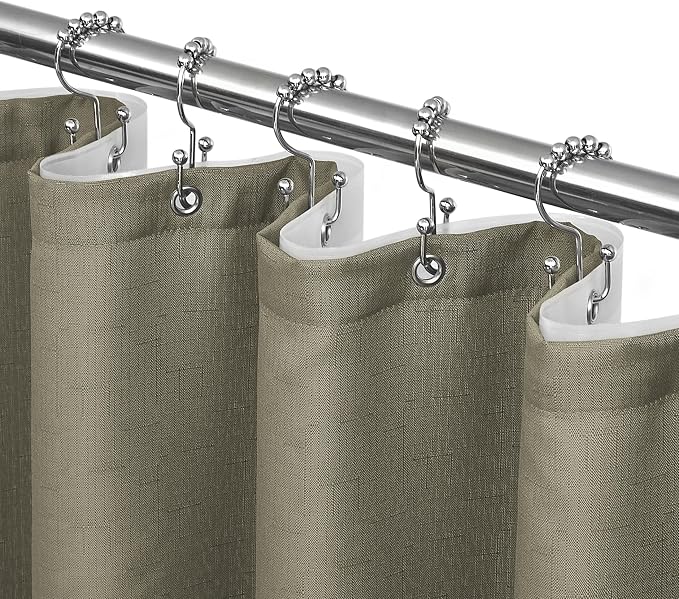 3 in 1 Shower Curtain Set, Khaki Shower Curtain and Liner Set with 12 Double Sided Shower Curtain Hooks, Cloth Shower Curtains for Bathroom,Waterproof, 72" W*72" H