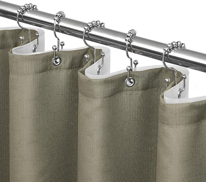 3 in 1 Shower Curtain Set, Khaki Shower Curtain and Liner Set with 12 Double Sided Shower Curtain Hooks, Cloth Shower Curtains for Bathroom,Waterproof, 72" W*72" H