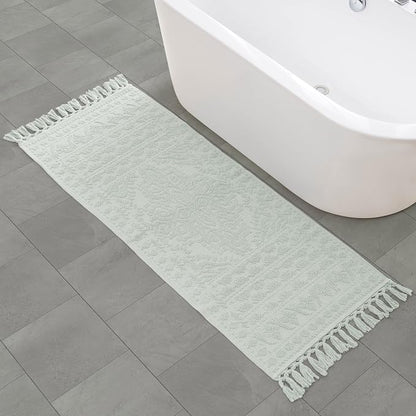 French Connection Nellore Bathroom Rugs, Woven and Beaded Bathroom Mats, Durable Bath Rugs, Thick Bath Mats for Bathroom and Shower Rugs, 24" x 64", Light Blue