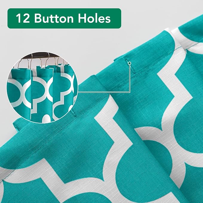 Fabric Modern Extra Long Shower Curtains for Bathroom-Turquoise and White | 72"W x 84"L Textured Faux Linen Elegant Classic Moroccan Bath Decor-Hotel Quality Transitional Washable & Breathable Cloth
