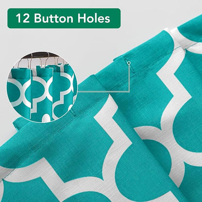 Fabric Modern Extra Long Shower Curtains for Bathroom-Turquoise and White | 72"W x 84"L Textured Faux Linen Elegant Classic Moroccan Bath Decor-Hotel Quality Transitional Washable & Breathable Cloth