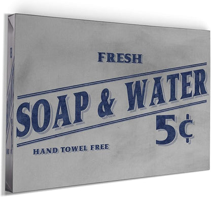 Renditions Gallery Fresh Soap & Water Sign Blue Text Bathroom Décor Gallery Wrapped Canvas Wall Art, 12x18,