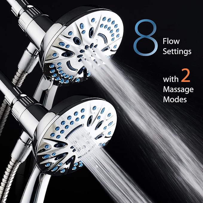 AquaCare Magneton 8-Mode High Pressure Handheld Shower Head with 2 Brackets | Space-age Magnetic Guidance Docking, Giant 5-inch Face with Hygienic Jets, Extra-long 6 ft. Stainless Steel Hose / Chrome