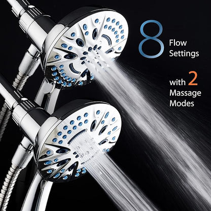 AquaCare Magneton 8-Mode High Pressure Handheld Shower Head with 2 Brackets | Space-age Magnetic Guidance Docking, Giant 5-inch Face with Hygienic Jets, Extra-long 6 ft. Stainless Steel Hose / Chrome