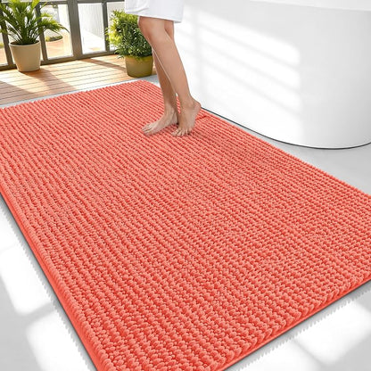 OLANLY Thick Chenille Large Bathroom Rugs 59x35, Absorbent Bath Mat, Coral | Soft Bath Rugs, Rubber Backing, Machine Wash Dry, Bath Mats for Bathroom, Tub and Shower, Home Decor Accessories