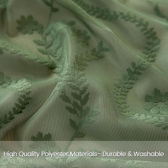 WAZZIO Dark Sage Green Lace Shower Curtain for Bathroom 72" W x 72" L, Victorian Farmhouse Floral Pattern Tassel Fancy Shower Curtain Boho Washable Cloth Decorative Bath Curtains,1 Panel