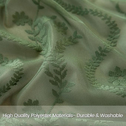 WAZZIO Dark Sage Green Lace Shower Curtain for Bathroom 72" W x 72" L, Victorian Farmhouse Floral Pattern Tassel Fancy Shower Curtain Boho Washable Cloth Decorative Bath Curtains,1 Panel