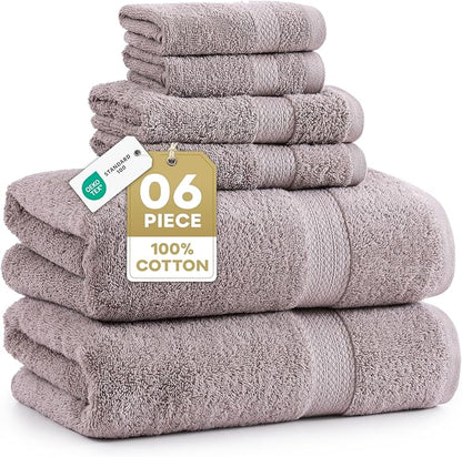 LANE LINEN Towel Set Quick Dry 100% Cotton 6 Piece Soft - Platinum | Cotton Bath Towel Set - Ring-Spun Durability, Ring-Spun Cotton, Terry Weave Comfort, Long-Lasting Comfort, Hotel-Style Look