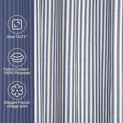 Stripe Cotton Toile Shower Curtain Ticking Stripe Woven Print Curtain Bathroom Decor for Traditional and Contemporary Style Kitchen Bath Home(Navy Blue and White,72 x 72 Inches)