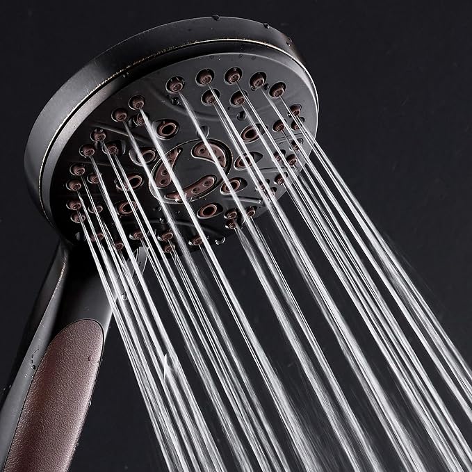 High Pressure 6-setting Luxury Handheld Shower Head, 6 Foot Stainless Steel Hose, Anti Clog Jets, Anti Slip Grip, Top US Brand, Includes Extra Wall Bracket - Oil Rubbed Bronze Finish