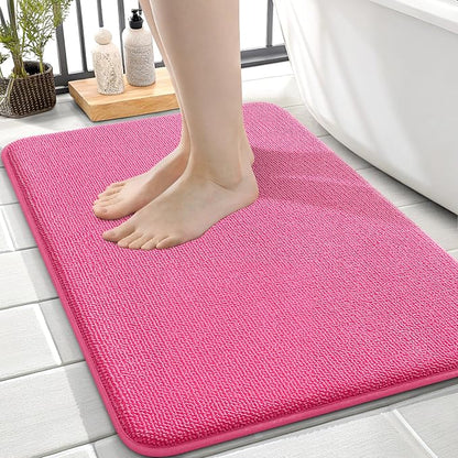 OLANLY Memory Foam Small Bathroom Rugs 24x16, Absorbent Bath Mat, Hot Pink | Soft Quick Dry Bath Rugs, Non-Slip Carpet, Machine Washable Mat for Bathroom Floor, Tub and Shower, Home Decor Accessories