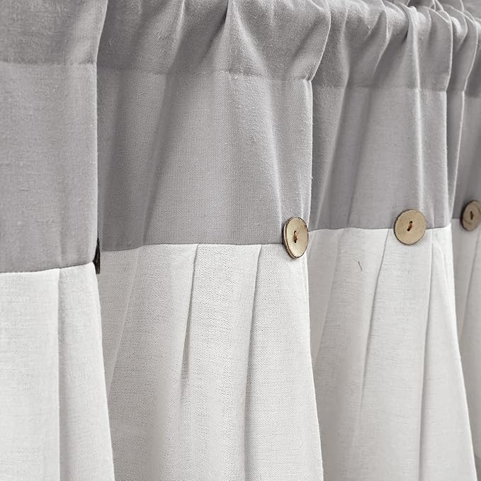 Lush Decor Linen Button Farmhouse Valance Curtians 84"W x 18"L Gray & Off White - Linen Valances For Windows - Kitchen Curtains Valances