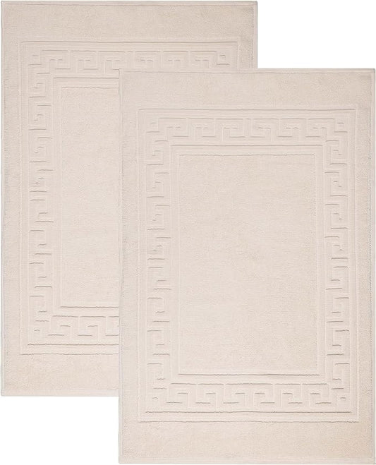Superior Heavyweight Cotton Bath Mats, Bath Rugs For Bathroom Accessories, Washable Rug For Shower, Bath, Toilet, Modern Decor, No Backing, Luxury Hotel And Spa Quality, Set of 2, 22" x 35", Ivory
