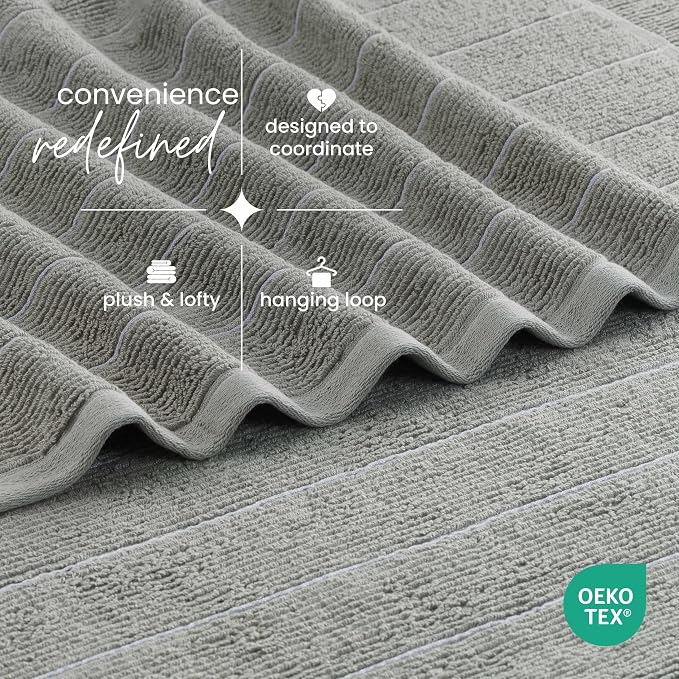 Martex Restore Slub Stripe Bath Towel – Soft, Absorbent, Moisture-Wicking and Quick to Dry – Lightweight for Everyday Use – Comfortable Feel with Convenient Loop for Hanging – 30" x 56" – Gray