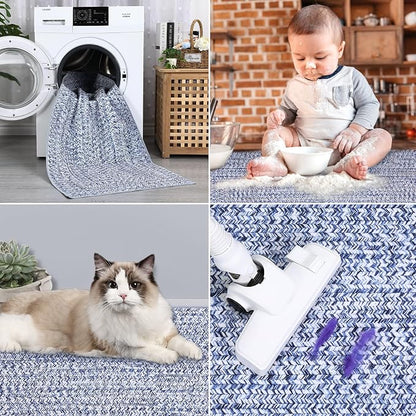 Printed Washable Runner Rug 2x10 Non Slip Bathroom Rugs Modern Soft Bedroom Rug Farmhouse Kitchen Runner Stain Resistant Carpet for Hallway Entryway Rugs 2'x10' Light Blue