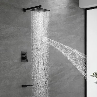 SHAMANDA Shower System with Waterfall Tub Spout and Handheld Shower Head, 10" Rain Shower Faucet Sets Complete with Shower Round-in Valve and Trim Wall Mount, Matte Black, L1010-7