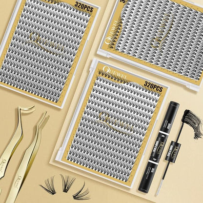 QUEWEL Lash Clusters 320Pcs 30D C Curl Lash Cluster Eyelash Extensions | Cluster Lashes Mix12-18mm Individual Eyelashes Clusters Wispy Lash Clusters Thin Band Soft to Use at Home(30D C Mix12-18)