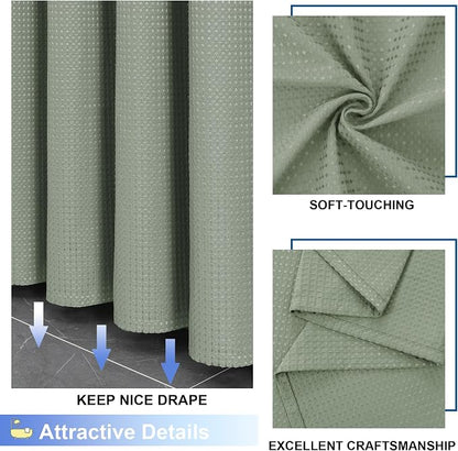 Sage Green Shower Curtain Set, Waffle Textured Heavy Duty Fabric Shower Curtain for Bathroom, Luxury Hotel Weighted 230GSM Bath Curtain with 12 Plastic Hooks, Machine Washable, 72x72