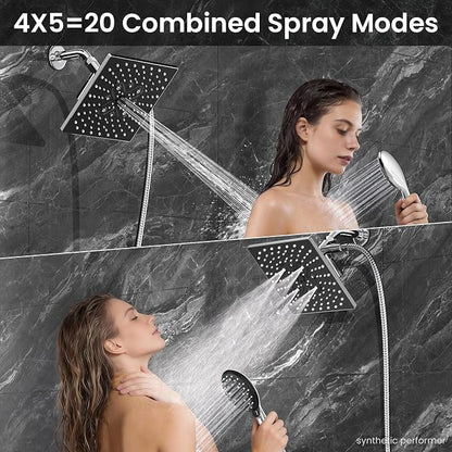 Veken Multi-Function Rain Shower Head with Handheld, High Pressure, Square | Rainfall Showerhead, Dual Shower Heads Combo, 5-mode Detachable Hand Held Spray with Hose, regaderas para shower, Chrome