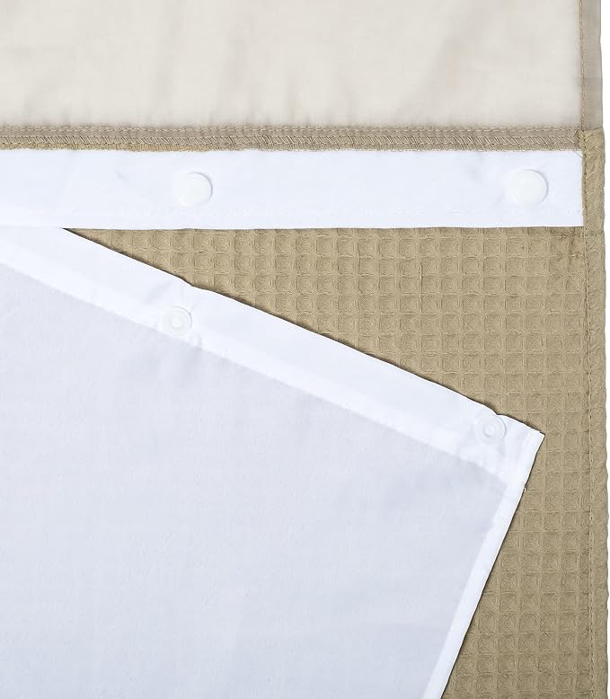 River Dream Linen Cotton Blend Fabric Shower Curtain Set with Liner, 71x74 | Waffle Weave, No Hook Needed, with Snap in Replacement Liner, Top Sheer Window, Hotel Quality Fabric for Bathroom