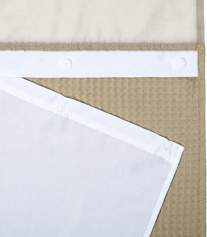 River Dream Linen Cotton Blend Fabric Shower Curtain Set with Liner, 71x74 | Waffle Weave, No Hook Needed, with Snap in Replacement Liner, Top Sheer Window, Hotel Quality Fabric for Bathroom