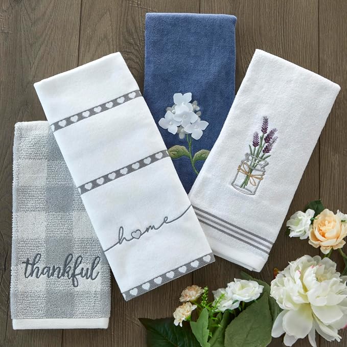 SKL Home Heart in Home Hand Towel Set-2pc, 100% Cotton, Embroidered, White | Soft, decorative velour. For use in the bathroom, kitchen, or any sink space & makes a great gift.