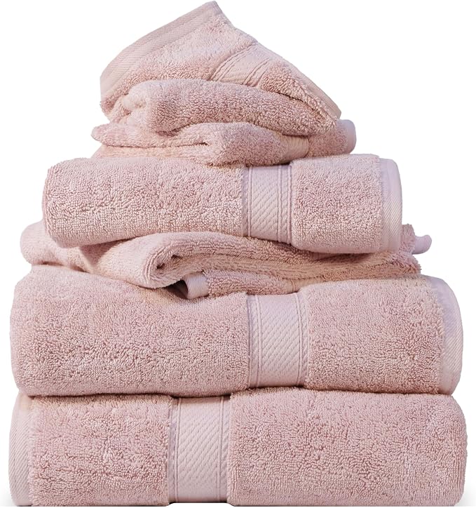SUPERIOR Egyptian Cotton Ultra Plush & Absorbent, 6 Piece Set, Tea Rose | Quick Dry, Soft Luxury Towel Set, Bath Essentials, Guest Bath, Spa, 2 Bath, 2 Hand, 2 Face Towels, Madeline Towels