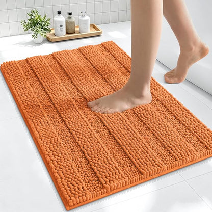 Smiry Thick Small Chenille Bathroom Rugs 24x16, Absorbent Bath Mat, Clay | Quick‑Dry & Machine Washable, Non‑Slip Bath Carpet, Soft Striped Bath Rugs for Tub & Shower, Modern Home Decor Accessories