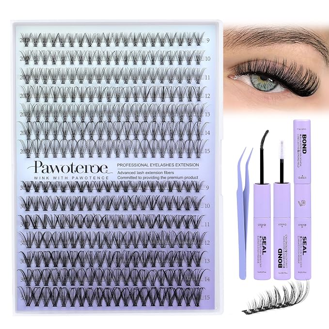 Lash Extension Kit DIY 280pcs Individual Lash Clusters Kit 20D&30D Natural 9-15mm Cluster Eyelash Extensions Kit with Lash Bond and Seal, Tweezers for Self Use (20D&30D, 0.07D, 9-15mm, Kit)