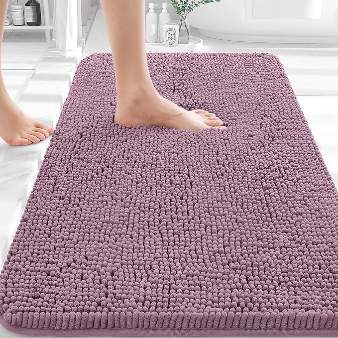 OLANLY Bathroom Rugs 36x24, Extra Soft Absorbent Chenille Bath Rugs | Deep Plum, Quick-Drying Rubber Backing, Machine Washable Bath Mat for Bathroom Floor, Tub and Shower, Home Decor Accessories