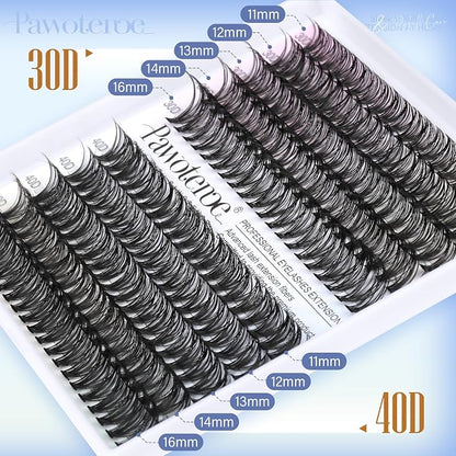 Lash Clusters 200pcs Individual Lashes 30D 40D Cluster Eyelash Extensions 11-16mm Eyelash Clusters Lash Extensions for Self Application (30D&40D, 0.07D, 11-16mm Refill)