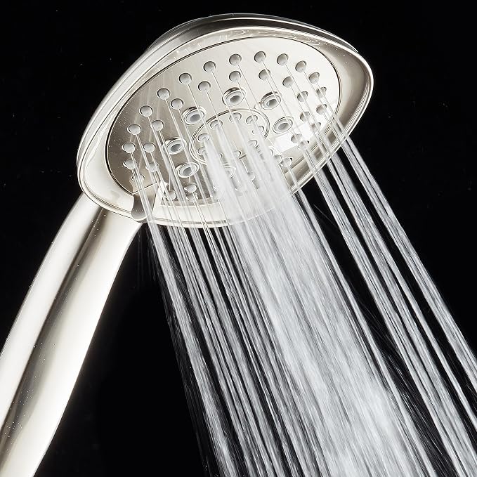 AquaDance, Satin Nickel Luxury Square 6-setting High-Pressure Hand Extra-Long 72" Stainless Steel Hose, Bracket, Solid Brass Fittings, Finish. Premium Handheld Shower Head from Top American