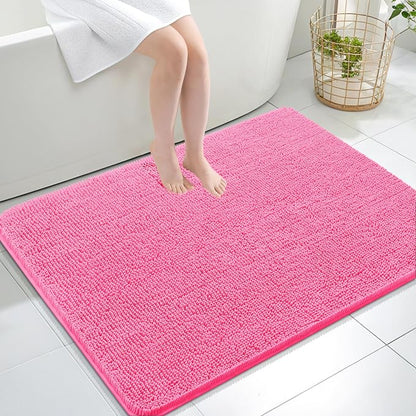 OLANLY Large Bathroom Rugs 40x32, Extra Soft Absorbent Chenille Bath Rugs | Hot Pink, Quick-Drying Rubber Backing, Machine Washable Bath Mat for Bathroom Floor, Tub and Shower, Home Decor Accessories