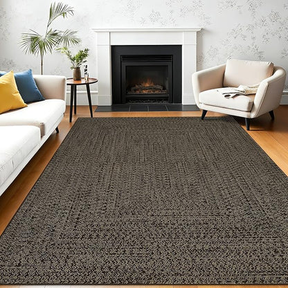Printed Washable Rugs 10x13 Area Rug for Living Room Modern Bedroom Rug Print Braided Soft Large Area Rug Non Slip Throw Rugs Stain Resistant Carpet for Nursery Dining Room 10'x13' Black/Brown