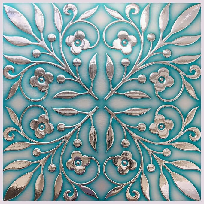 Main Street Peel and Stick Wallpaper Tiles, Teal & Silver Leaves, 24-Pack | 8"x8" tiles, covers 10.67 sq ft. Peel-and-stick paper, no extra adhesive needed. Ideal for backsplashes & DIY projects.