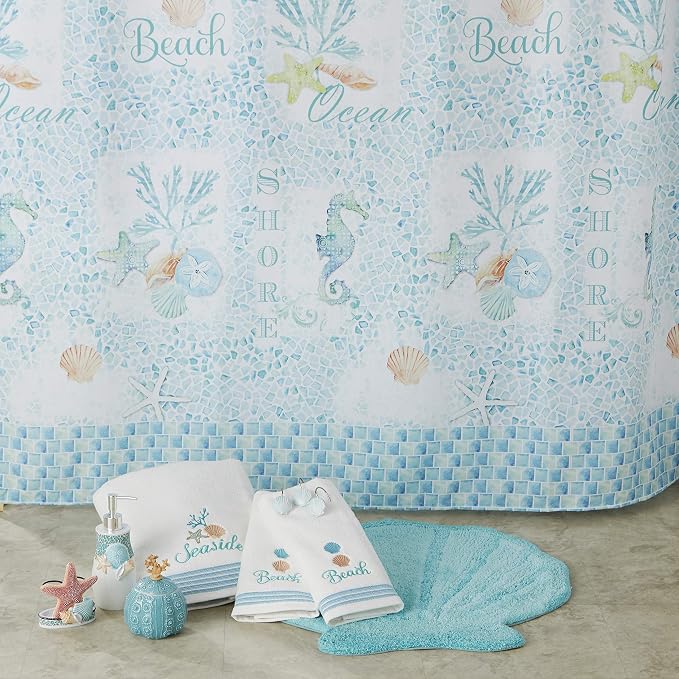 SKL Home South Seas Hand Towel Set-2pc, Coastal Embroidery, White | 100% Cotton. Soft, absorbent terry. For use in the bathroom, kitchen or bar. Great for Airbnb & beach décor.