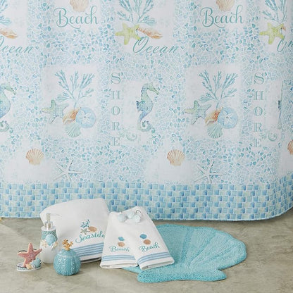 SKL Home South Seas Hand Towel Set-2pc, Coastal Embroidery, White | 100% Cotton. Soft, absorbent terry. For use in the bathroom, kitchen or bar. Great for Airbnb & beach décor.