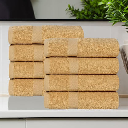 Superior 8-Piece Cotton Hand Towel Set, Small Towels for Fast Dry, Home Essentials, Bathroom Decor, Face, Body, Spa, Resort, Gym, Lightweight, Soft, House Accessories, Franklin Collection, Gold