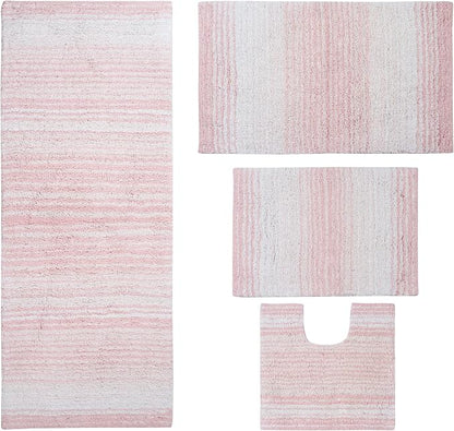 Home Weavers 100% Cotton Gradiation Collection Bathroom Décor | Washable Rug | Bathroom Mat | Kitchen Mat | Bathroom Rug Set | Bath Mat Set | Bath Floor Mat Non Slip, 4 Piece Set with Runner, Pink
